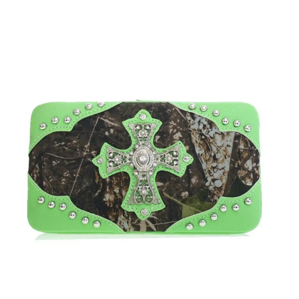 Rhinestone Lime Western Hard Case Collection Women's Wallets